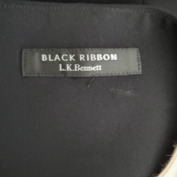 L.K. BENNETT  Black Ribbon Tuxedo Dress Sz M - Picture 7 of 10
